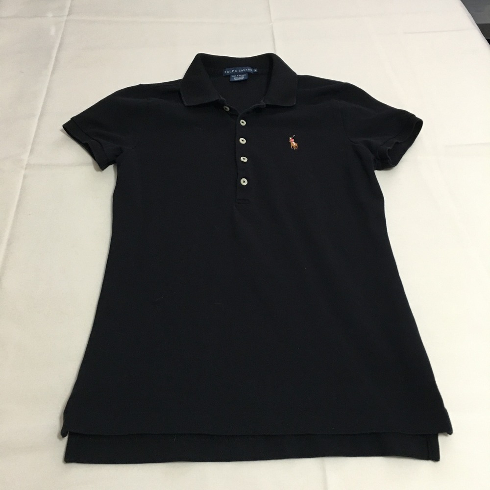 Ralph Lauren Polo Shirt Women Medium Black Short Sleeve Embroidered Logo